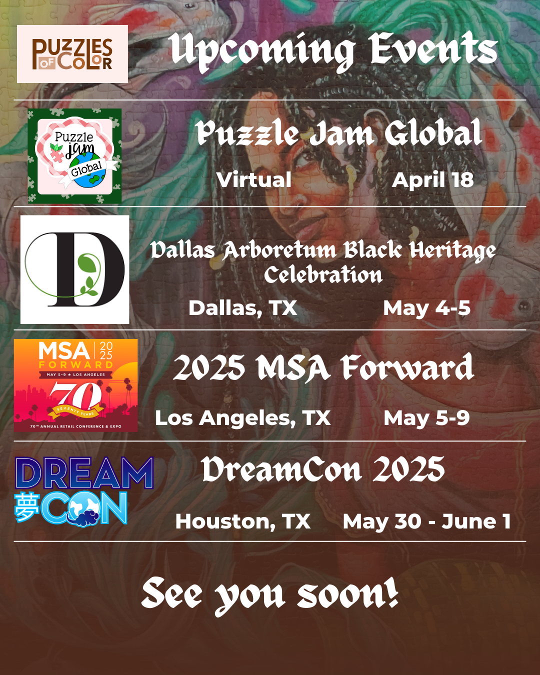 Event Calendar April/May 2025